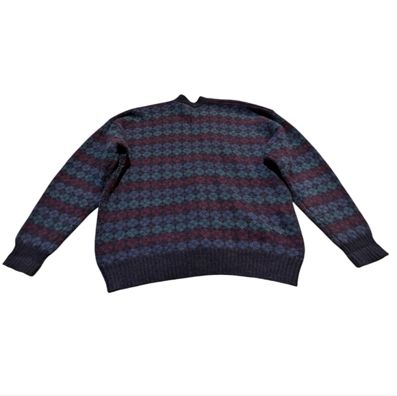 Vintage Christopher Hayes Shetland Wool Chunky Knit Argyle Cardigan Sweater XL - Picture 2 of 8